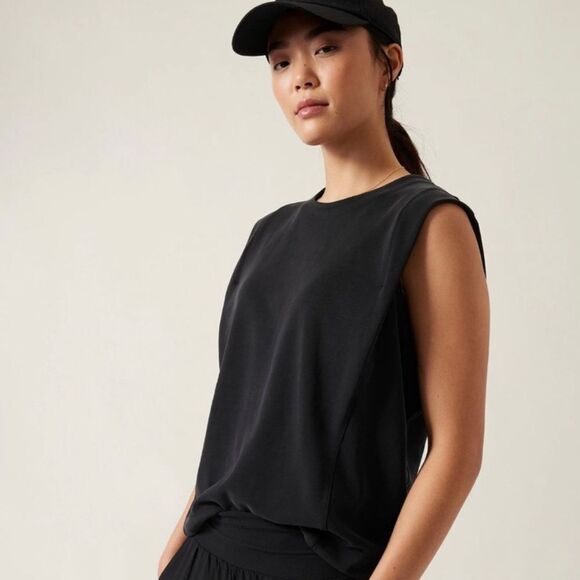 Athleta Seasoft Tank Sweatshirt Black - Picture 1 of 8